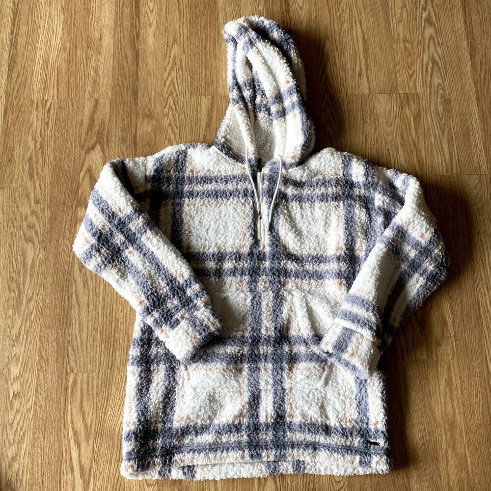 MNY Mark New York Performance Quarter Zip Fleece Pullover Plaid Hoodie Medium